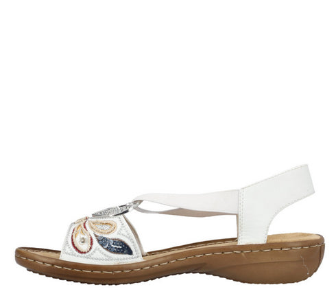 Sandale casual, dama, RIEKER, ANTISTRESS, 608B4-80 alb, piele ecologica